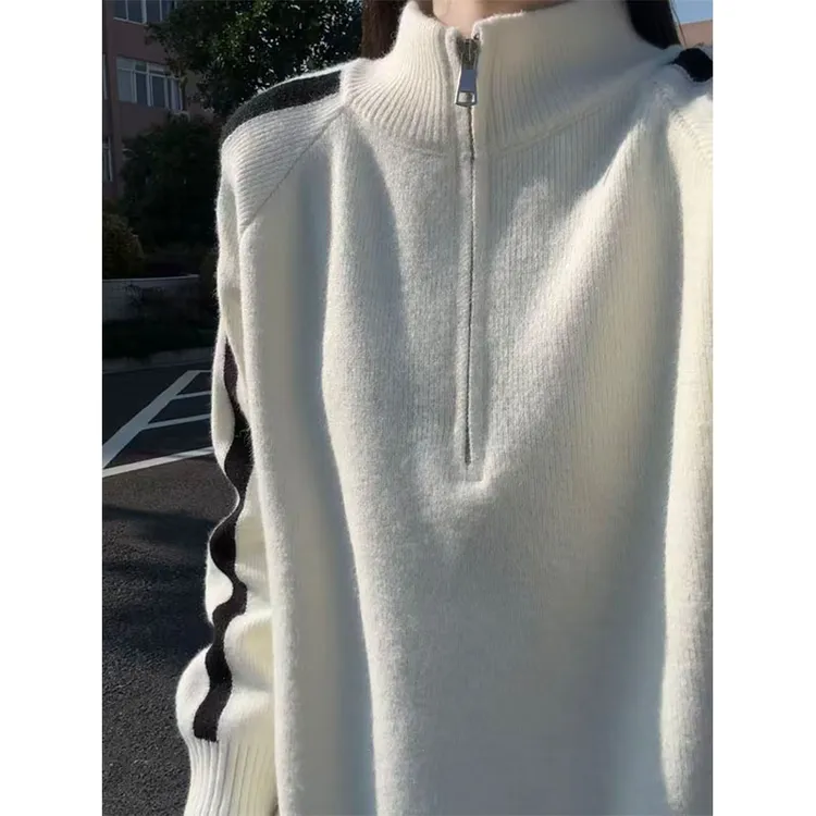 毛衣男款秋冬季青少年半拉链潮流针织衫拼色帅气上衣时尚毛衣外套