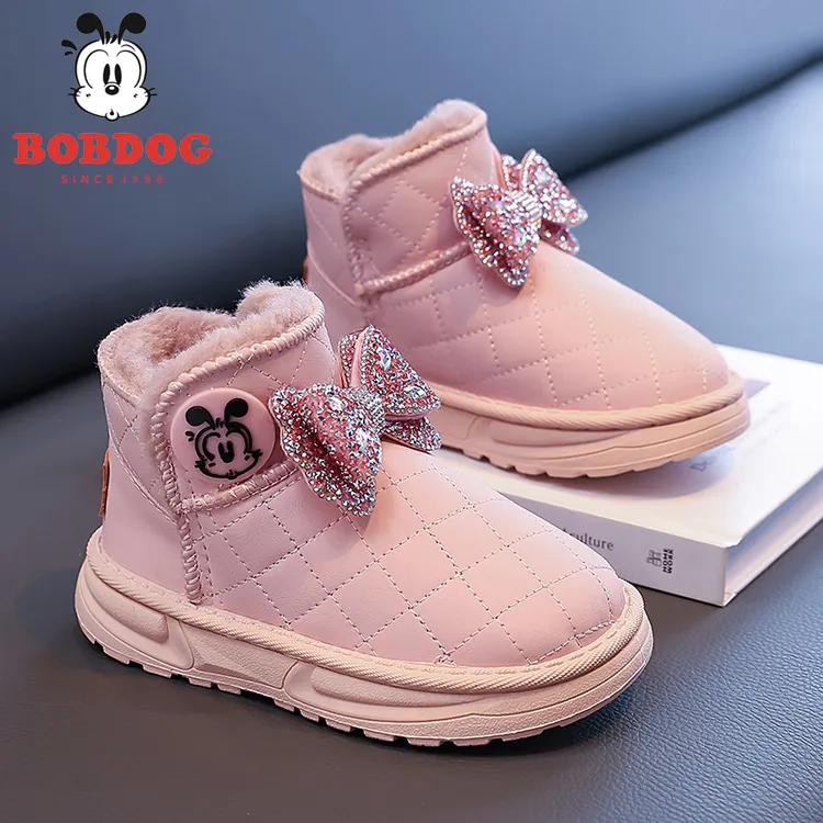 巴布豆品牌儿童靴子童鞋冬季新款雪地鞋女童加绒舒适保暖冬季棉靴