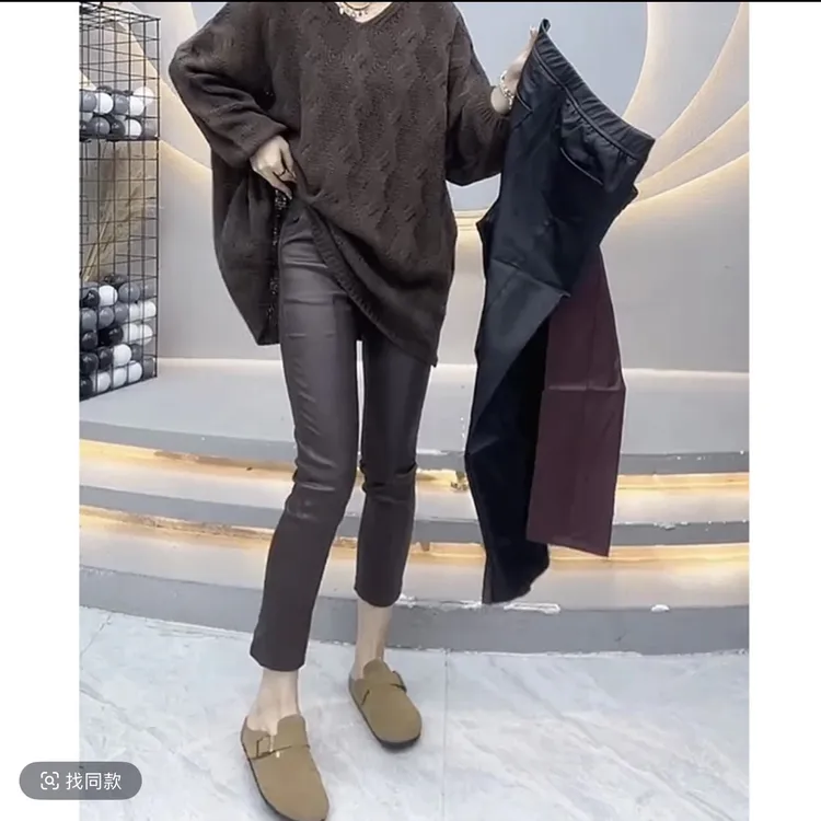 秋冬薄绒九分PU皮裤女款爆款窄版烟管裤高腰显瘦胖mm打底小脚裤子