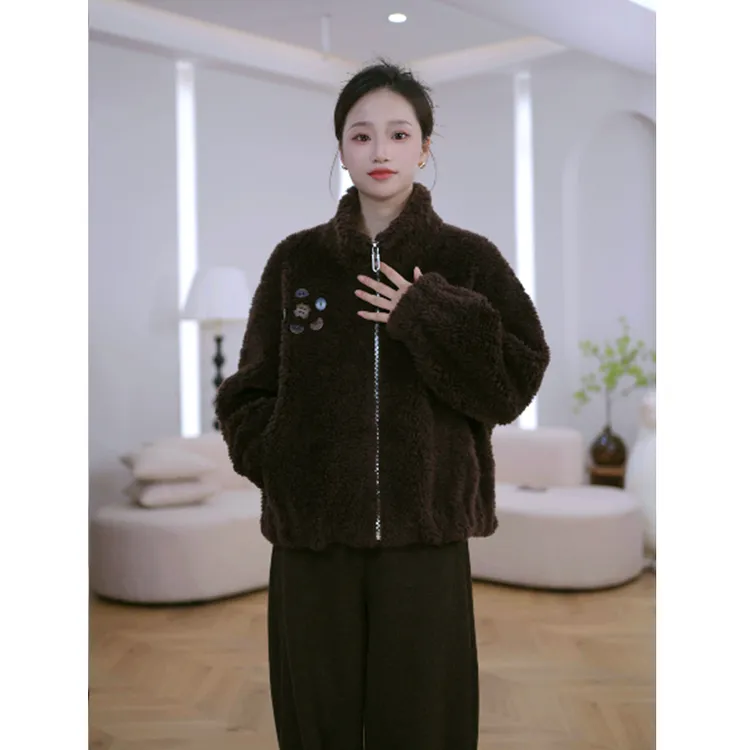 HANYU/韩禹TF228新款100%羊毛外套女宽松显瘦时尚短款加厚保暖