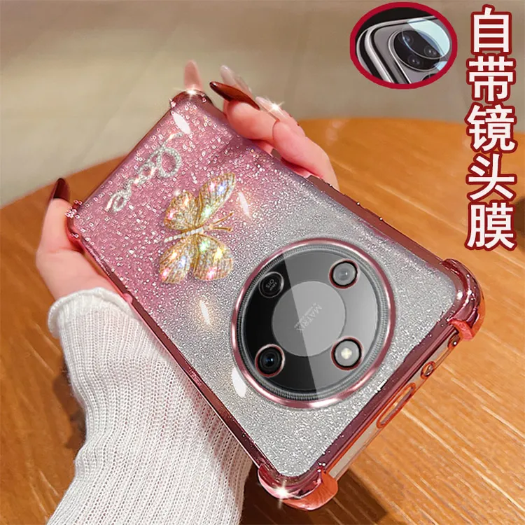 适用荣耀X70手机壳MTN-AN00镜头全包镶钻女款防摔套透明软胶时尚