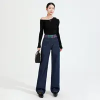 【色彩玩家】2025高端女裤七彩底直筒女牛仔潮流窄版阔腿长裤9686
