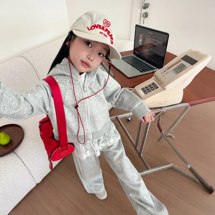 女童灰色卫衣套装2025新款女孩秋季韩系超好看外套儿童时髦运动服