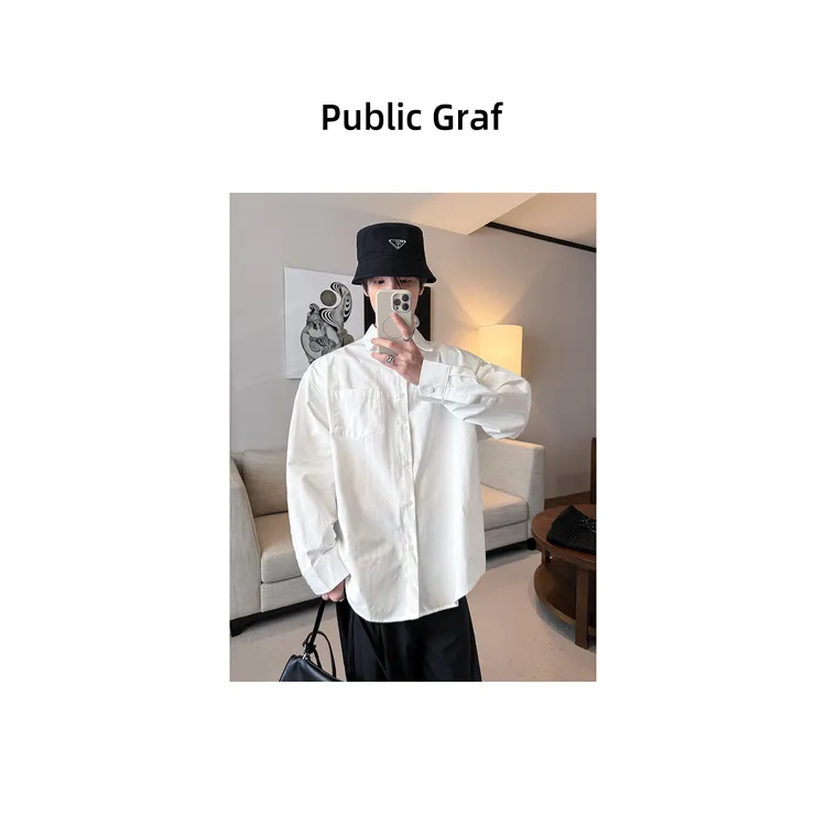 高林凡 韩版简约纯色垫肩衬衫宽松百搭休闲上衣ins风长袖衬衣外套