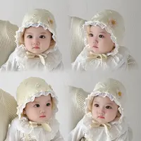 冬季宝宝休闲风无檐帽子婴儿针织帽护耳少女风婴幼儿蕾丝公主风