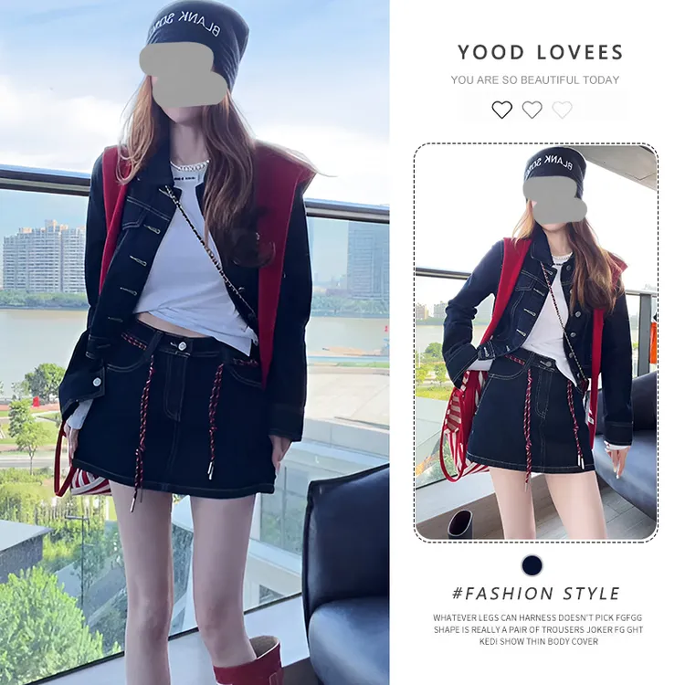 复古减龄POLO领牛仔外套上衣女2025春秋新款显瘦半身短裙两件套