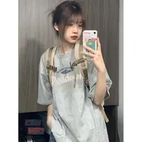 重磅纯棉美式复古短袖t恤女夏宽松新小众半袖五一旅游出街衣服