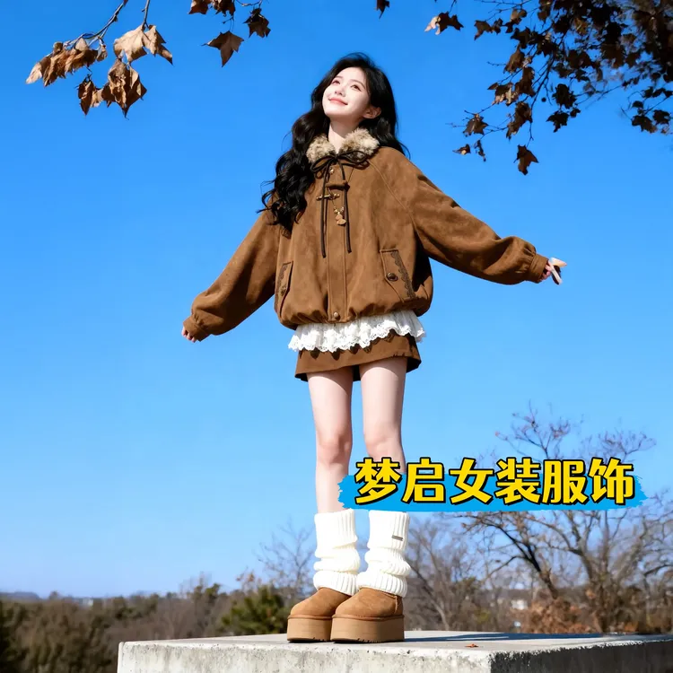 秋冬ootd穿搭一整套美拉德复古毛毛领花苞外套温柔衬衣短裙三件套