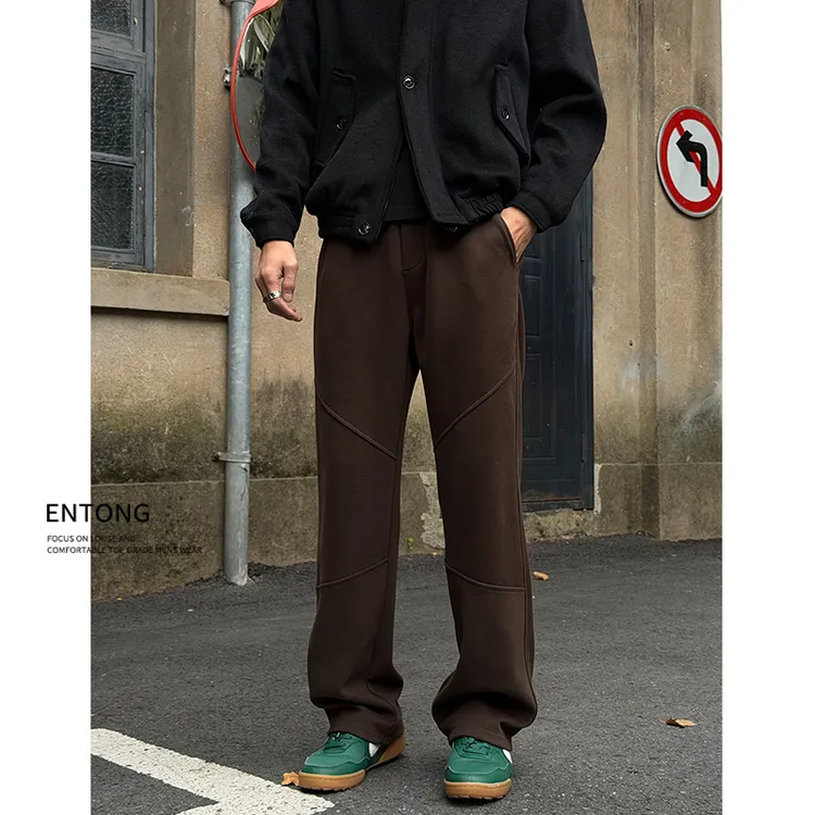 Entong美式拼接秋季复古休闲卫裤男款cleanfit宽松运动裤直筒裤子