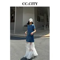 【蔡丽丽 & 添羽 】时尚洋气个性显瘦牛仔连衣裙6x807