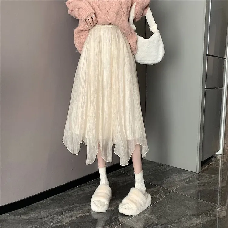 不规则半身裙女夏季高腰显瘦慵懒风长裙子高腰韩版显瘦中长款春秋