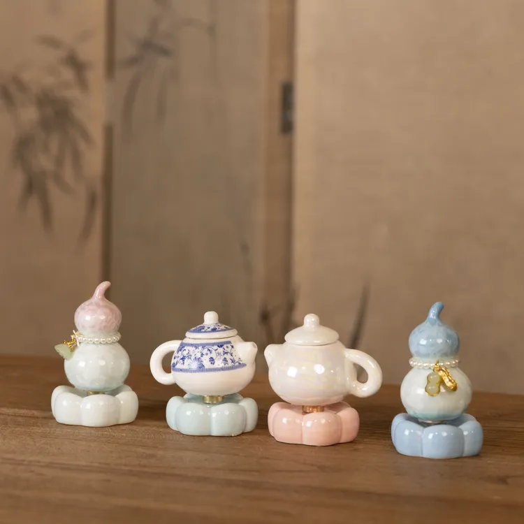 景德镇陶瓷葫芦可爱摆件转转卡通装饰品桌面网红创意摆设礼物