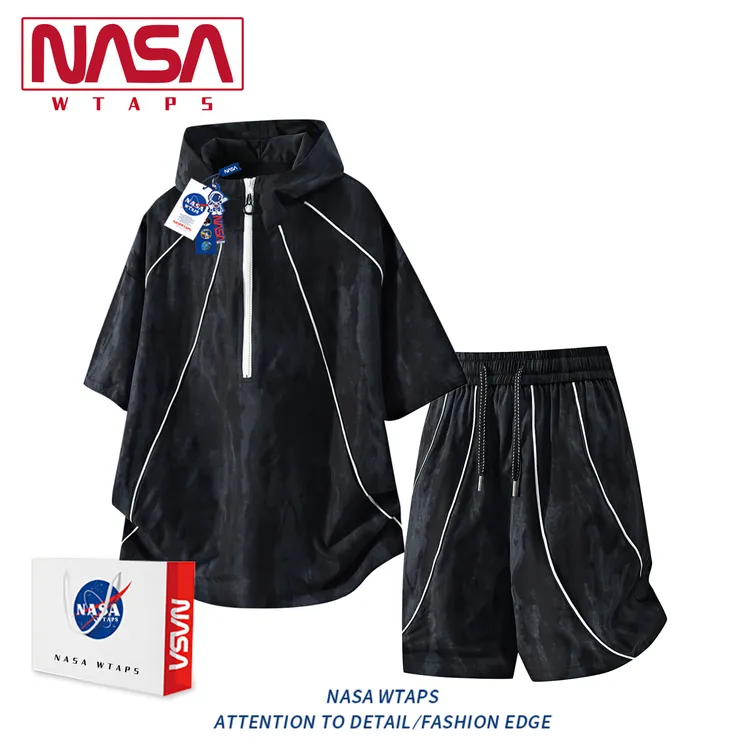NASA WTAPS夏季潮牌运动休闲套装学生男女宽松五分裤防晒连帽短袖