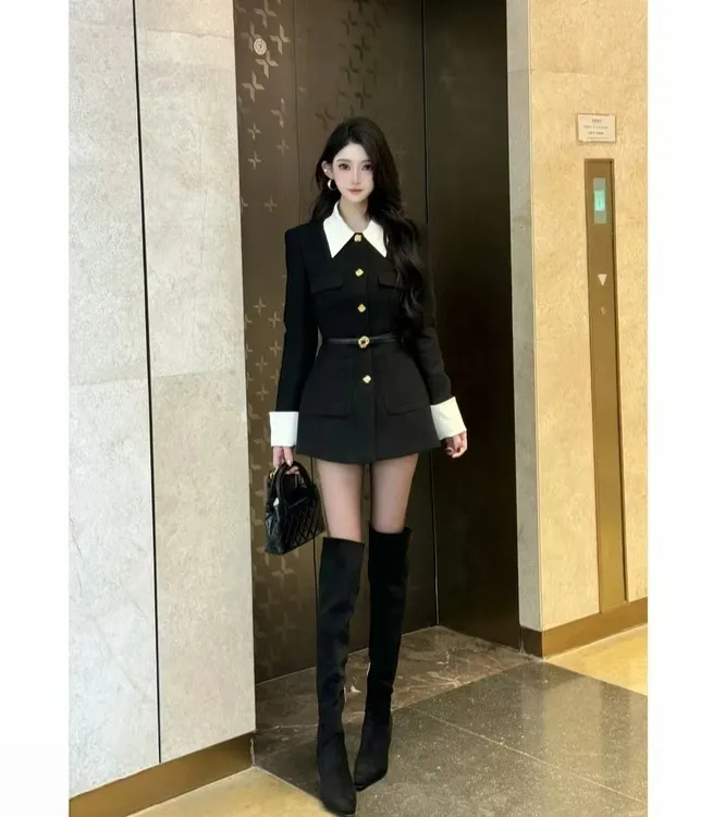 W553 新款时尚气质外套格子半身裙套装减龄显瘦两件套