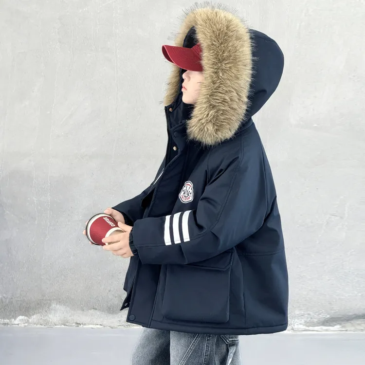 男童加绒加厚派克服棉服冬季中大童帅气韩版棉衣保暖儿童上衣男孩