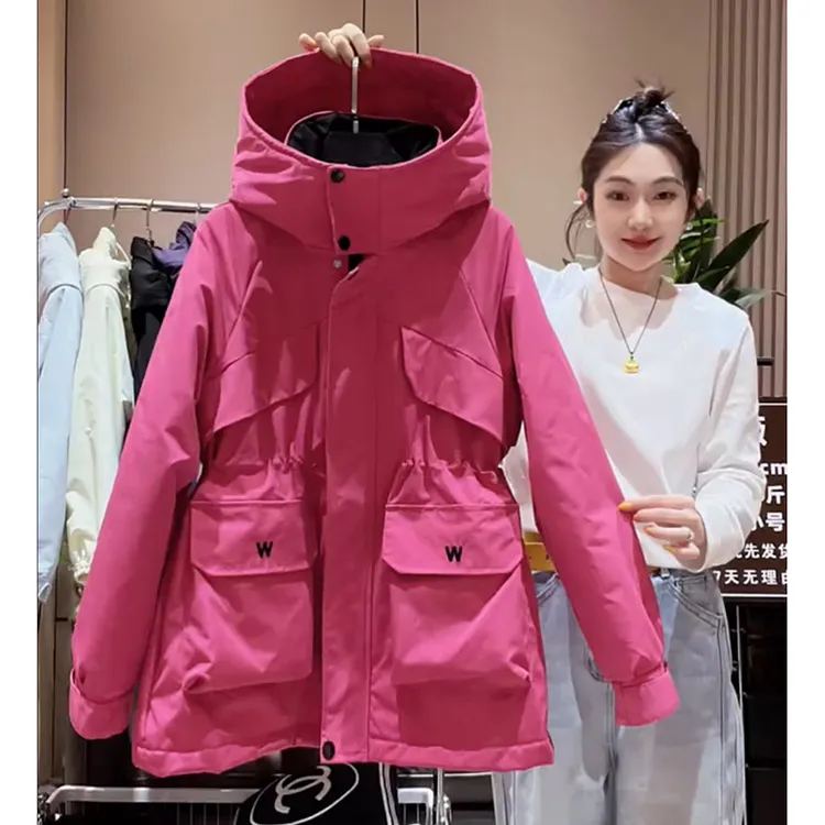 秋冬新款工装风衣派克服宽松休闲中长款风衣连帽外套女夹棉冲锋衣