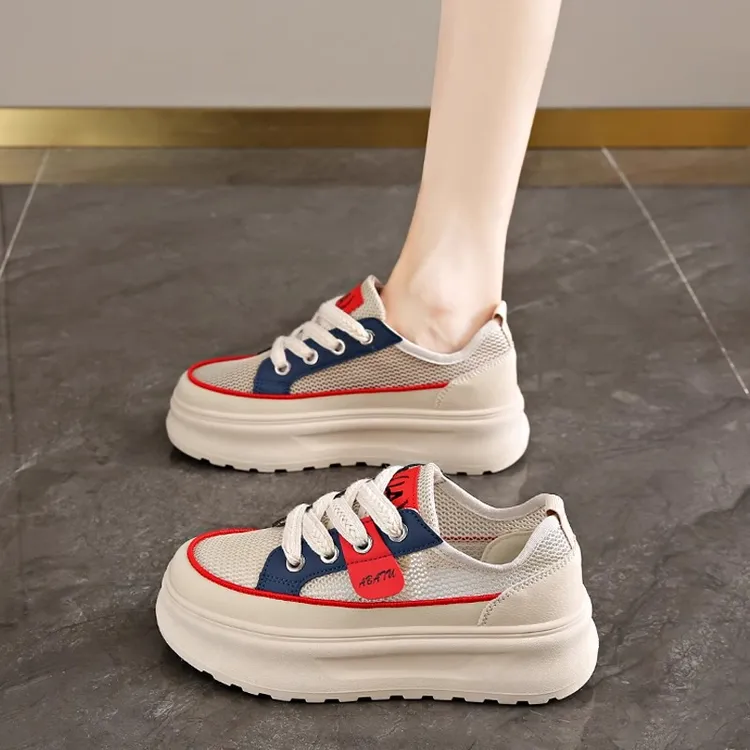 小白鞋女2025新款夏季网面透气运动鞋镂空轻便松糕鞋厚底休闲板鞋