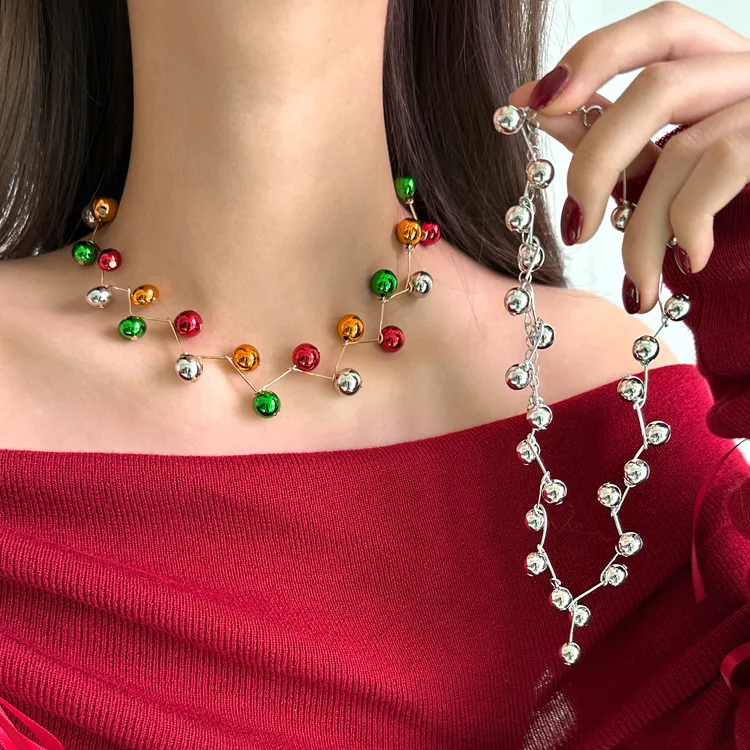 合金项链 X6157-1圣诞节配饰彩色珠珠项链气质百搭小众简约设计感