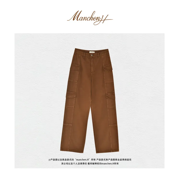  Manchenh"夕照烁金裤"奢品御用绒感高密斜纹棉口袋长腿裤