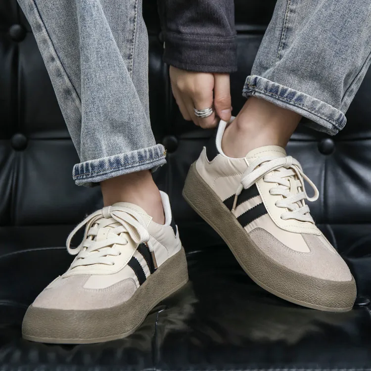 男潮帆布鞋复古新款轻便休闲板鞋通用运动鞋橡胶底米色