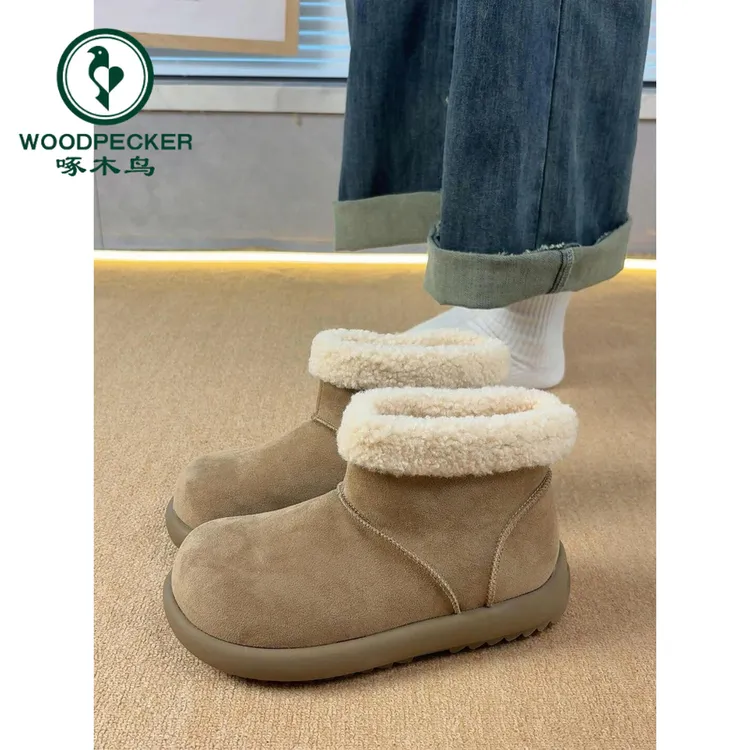 啄木鸟小土豆厚底勃肯短靴女冬季复古加绒保暖毛毛棉鞋子雪地靴子
