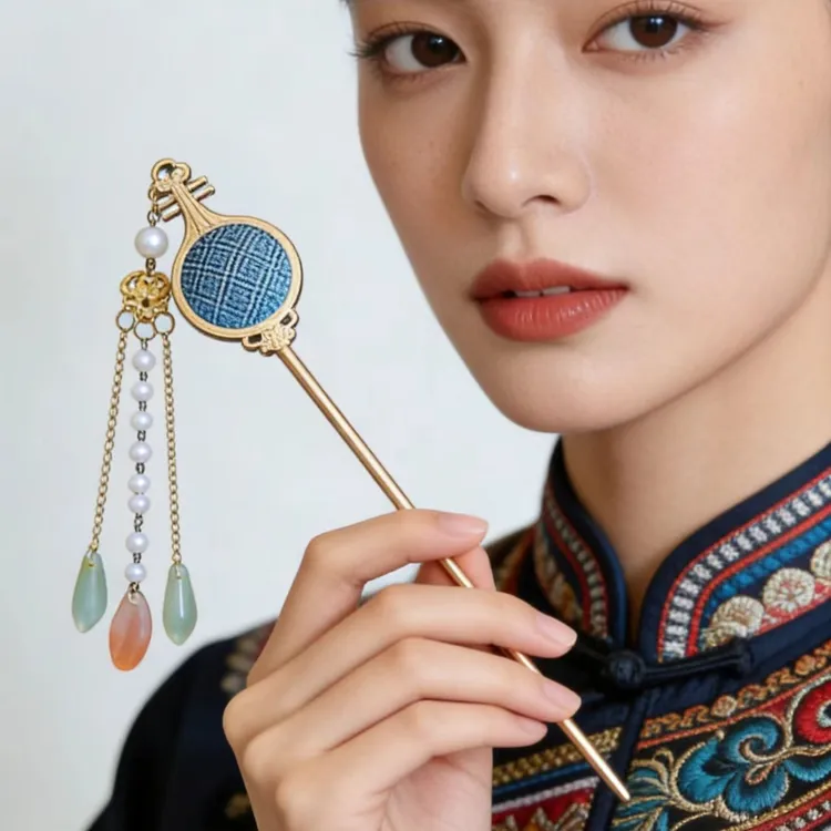 斗纹布琵琶流苏发簪东方国风韵味十足优雅气质中国风发簪旗袍发饰