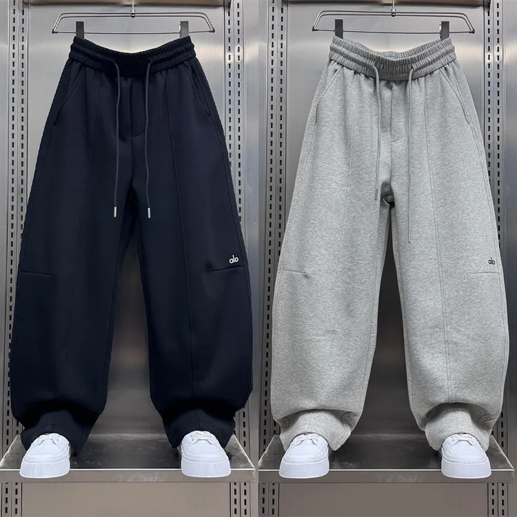 美式松弛感垂感直筒卫裤男2025秋冬加绒宽松拼接刺绣百搭运动裤潮