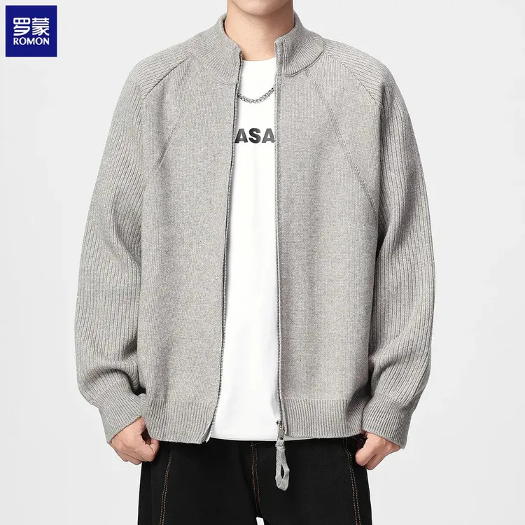 罗蒙2025秋冬新款简约时尚潮流日系复古开衫毛衣长袖百搭男士青年