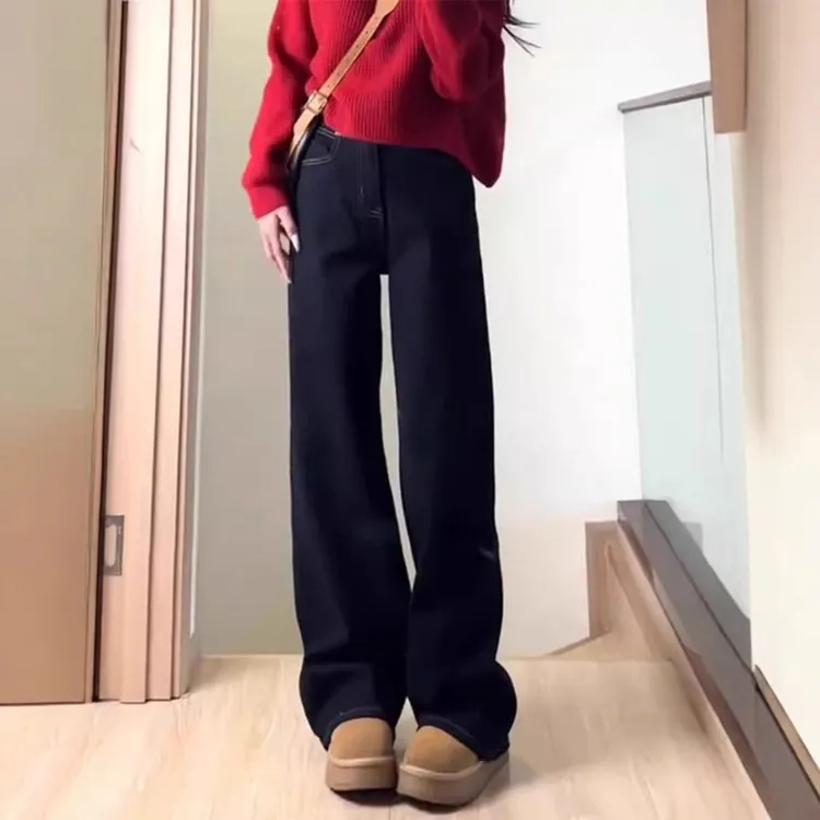 黑色高腰窄版阔腿大码牛仔裤女2025夏季新款宽松显瘦直筒拖地裤子
