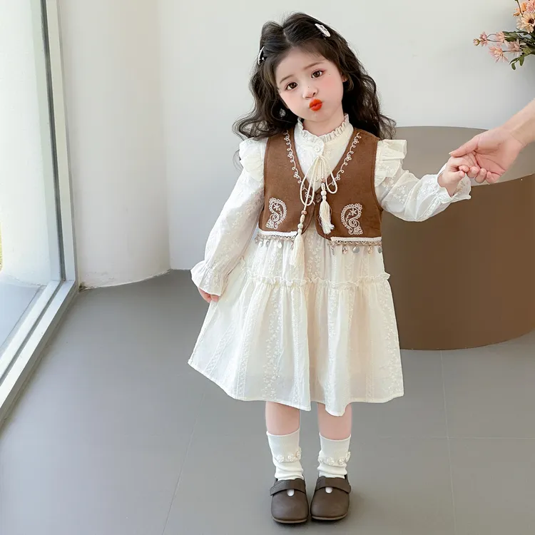 女童洋气连衣裙套装儿童春秋季新款女宝宝马甲两件套小女孩时髦