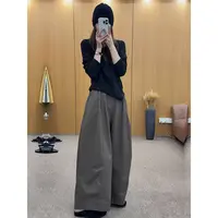 三本阔腿裤女宽松大码胖mm遮胯显瘦秋季新款高腰慵懒休闲百搭长裤