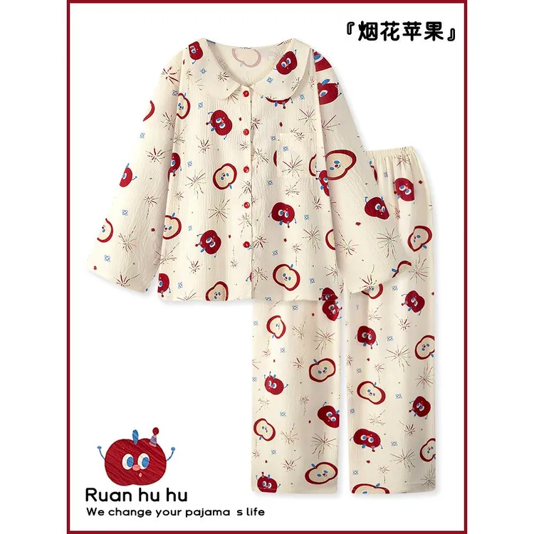 娃娃领可爱苹果睡衣女云朵棉春秋季长袖夏天薄款家居服青少年女生