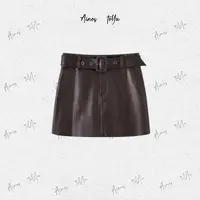 艾家商场同款2025夏季新品款休闲PU皮裙A字半身裙女3017