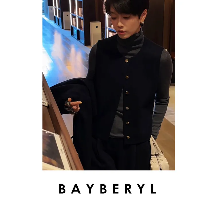 BAYBERYL老贝1P古香系*藏青无袖颗粒质感圆领马甲MJ5H0601-10/10