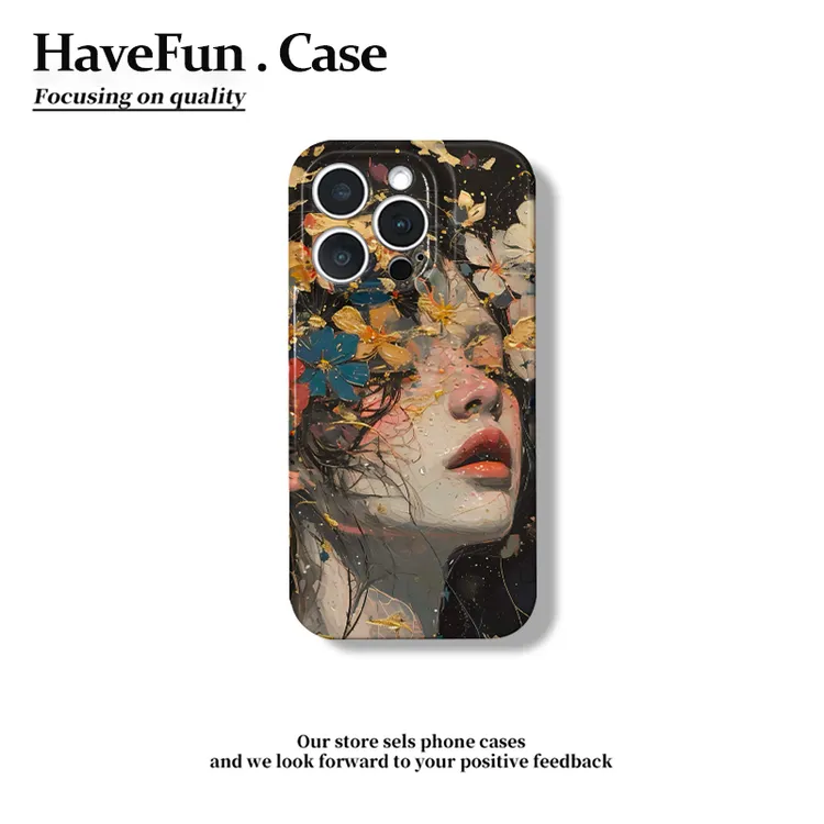 雅天立油画花朵女孩适用iPhone1615手机壳13菲林华为vivo小米oppo