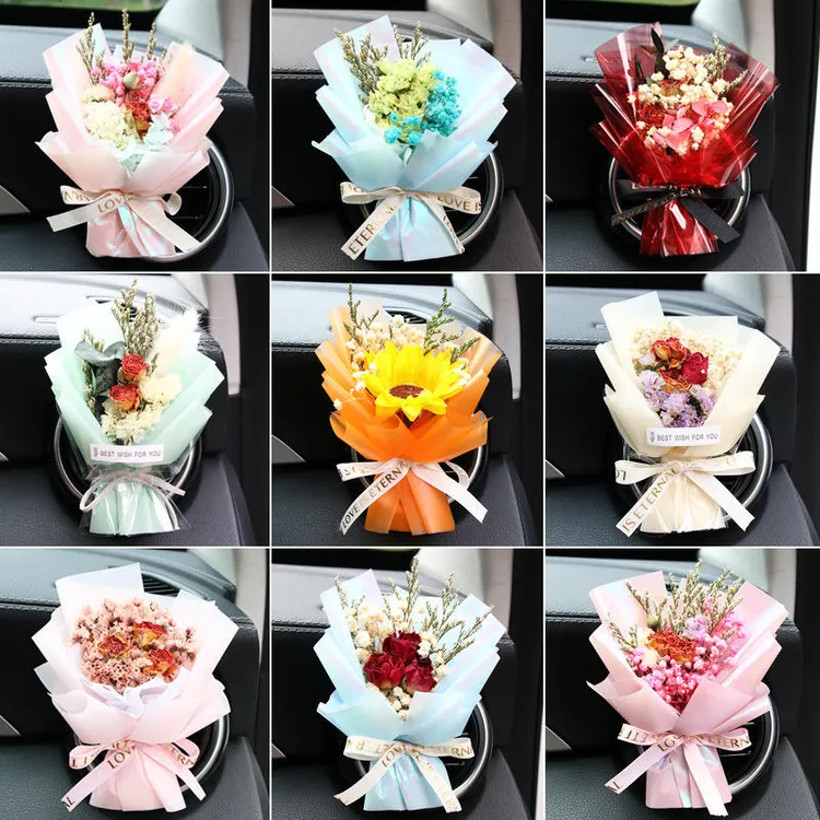 车载香薰出风口装饰玫瑰小花束空调口香水创意永生香皂花饰品摆件