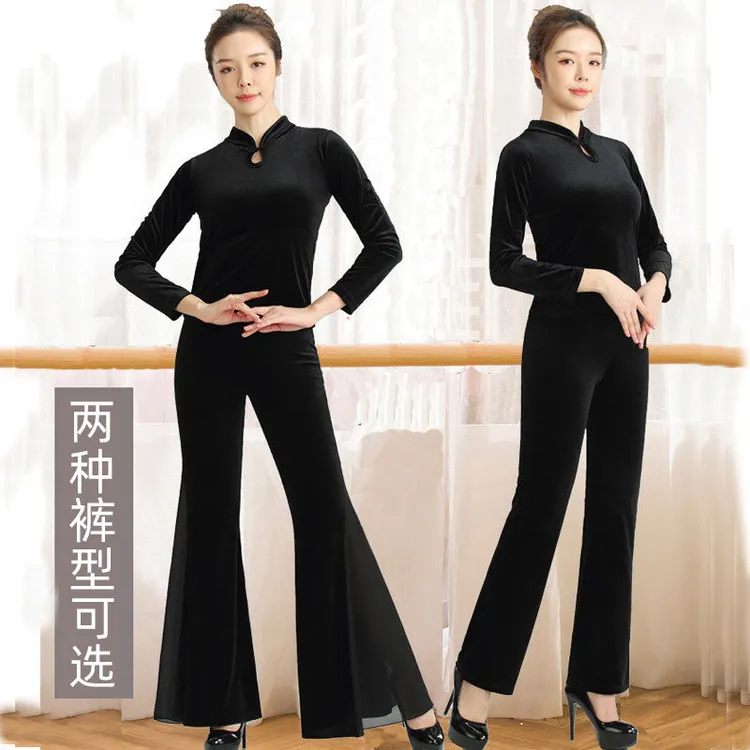 形体舞蹈练功服套装新款加厚金丝绒立领半高领民族古典现代舞秋冬