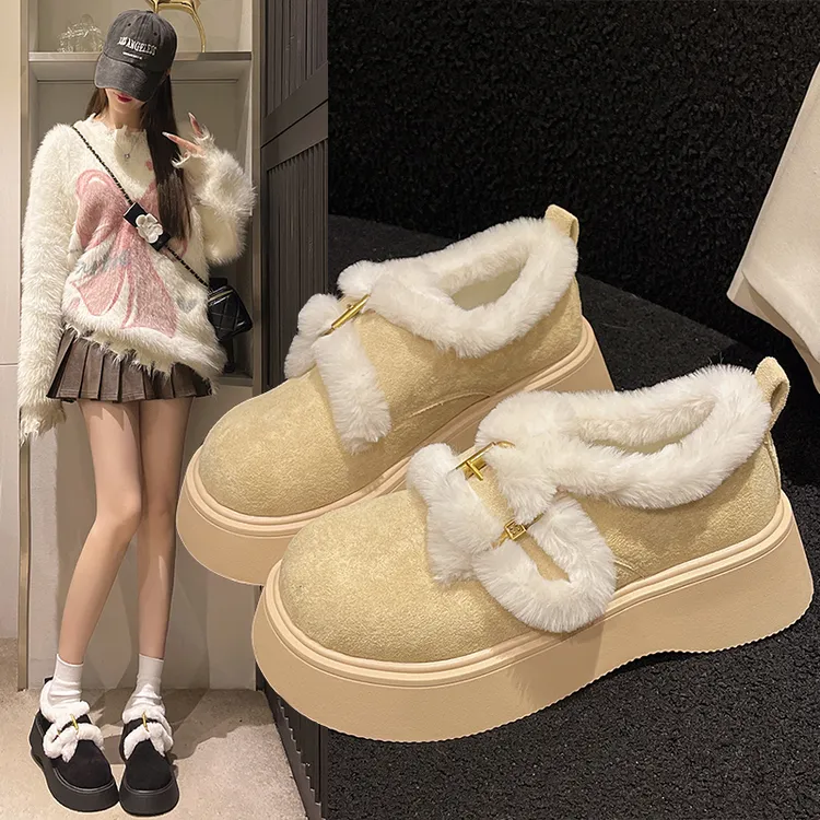 【德歌诗妮】加绒加厚增高厚底棉鞋女2025新款冬季雪地靴保暖毛毛鞋