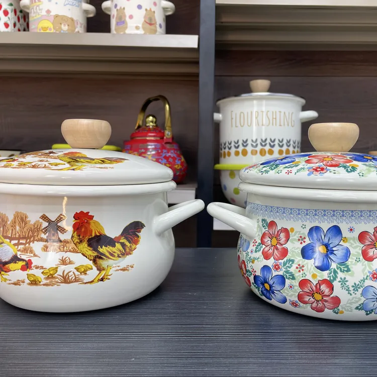 18公分珐琅搪瓷家用双耳加厚汤锅搪瓷锅炖锅煮饭锅奶锅辅食锅