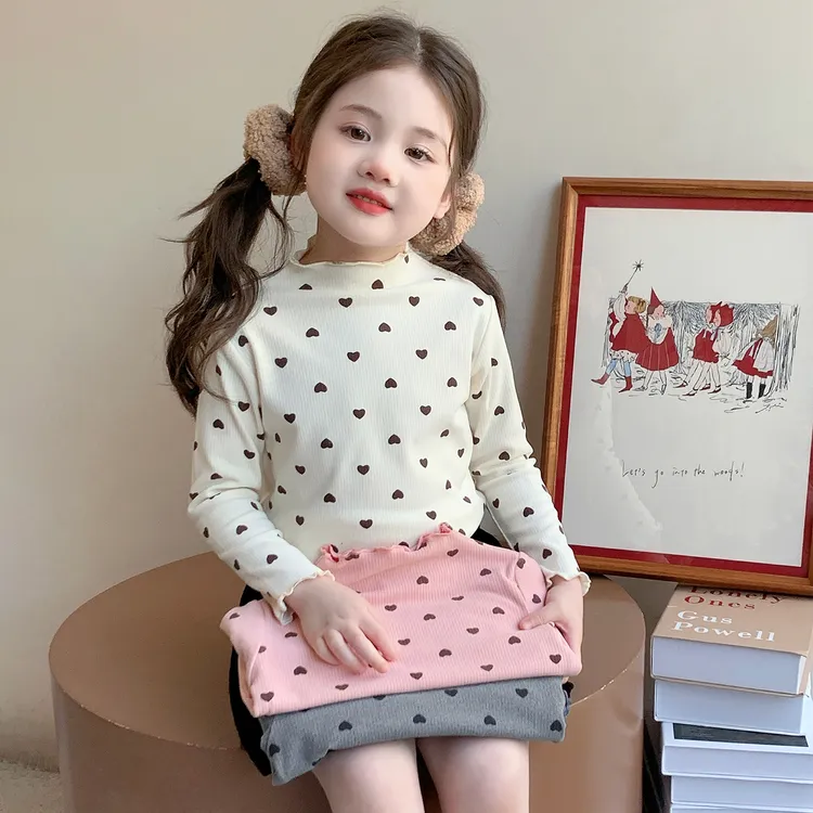 儿童秋装打底衫长袖女童女半高领印花B类春秋T恤上衣女孩套装套头