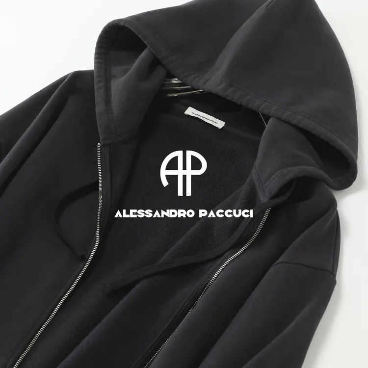 AP洛哥53188WT纯棉连帽宽松落肩斑驳感印花复古时尚休闲拉链外套