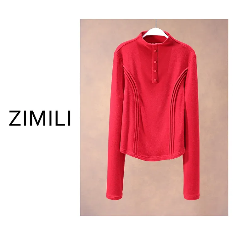 【亮哥欧货女装】冬季高领加绒德绒《朱樱》高弹显瘦打底上衣260131