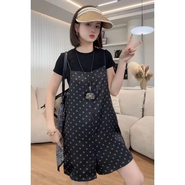 NANAKIKI【泡沫之夏】减龄显瘦小个子波点洋气背带裤KK-5641