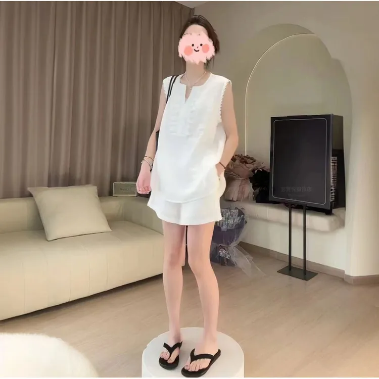 棉麻韩系休闲显瘦宽松时尚百搭设计感无袖两件套SM666-629