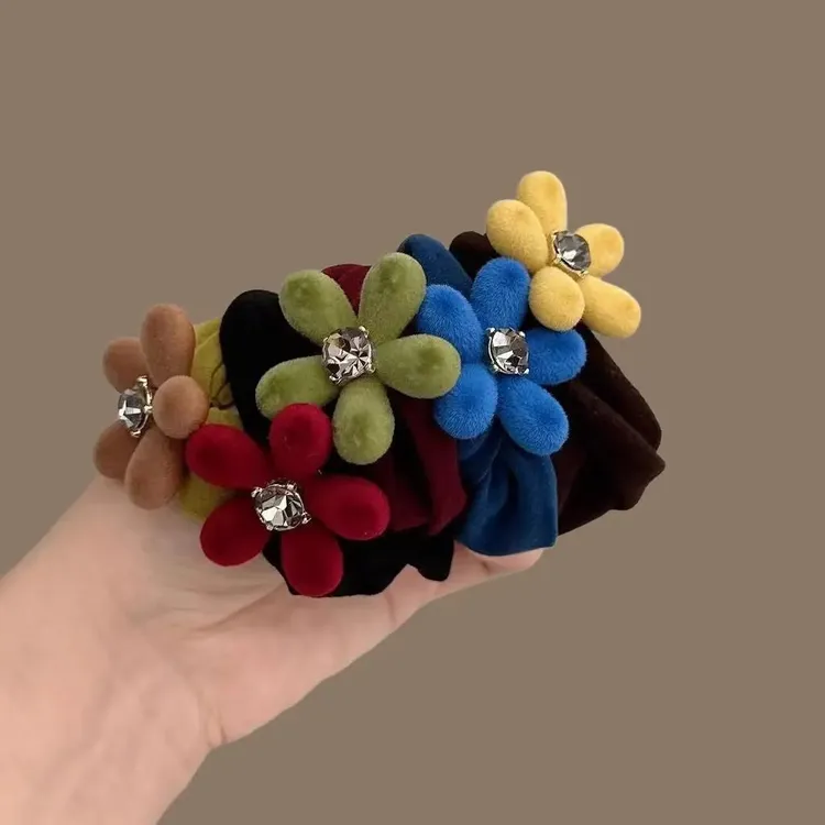 秋冬植绒花朵头绳加宽不伤发丸子头发绳无痕马尾发圈高弹耐用发饰