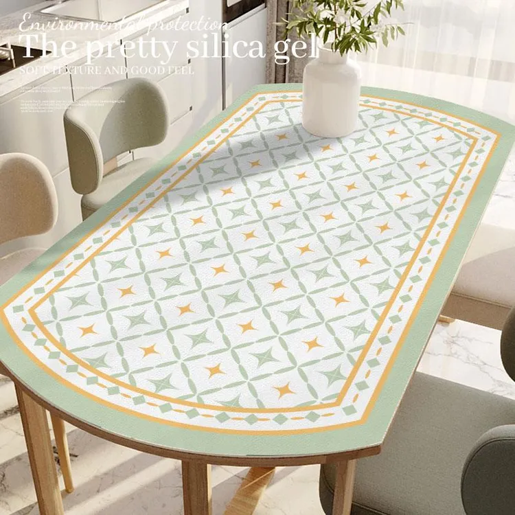 小清新花砖椭圆形桌布家用防烫耐热餐桌垫可折叠伸缩圆桌硅胶桌垫