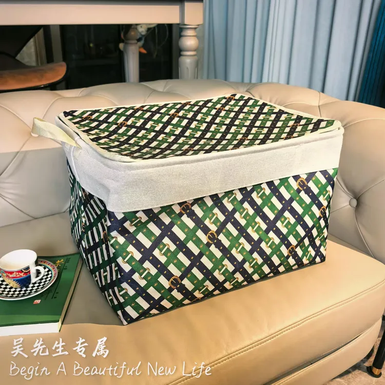 设计款格纹布艺收纳带钢圈升级版袋拉链款收纳箱家居好物