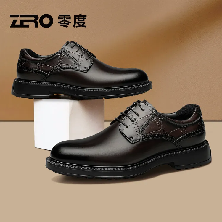 「墨痕」ZRO零度男鞋经典正装商务皮鞋男士轻便舒适真皮德比婚鞋子