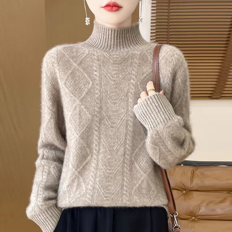 100纯羊毛衫女秋冬半高领宽松加厚打底衫纯色百搭洋气羊绒衫毛衣