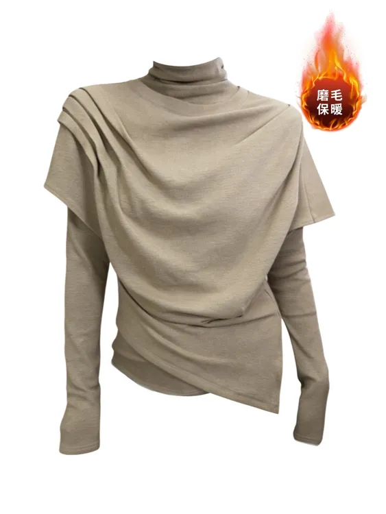 新款潮流女装大码胖mm内搭打底衫女慵懒松弛感叠穿T恤上衣两件套